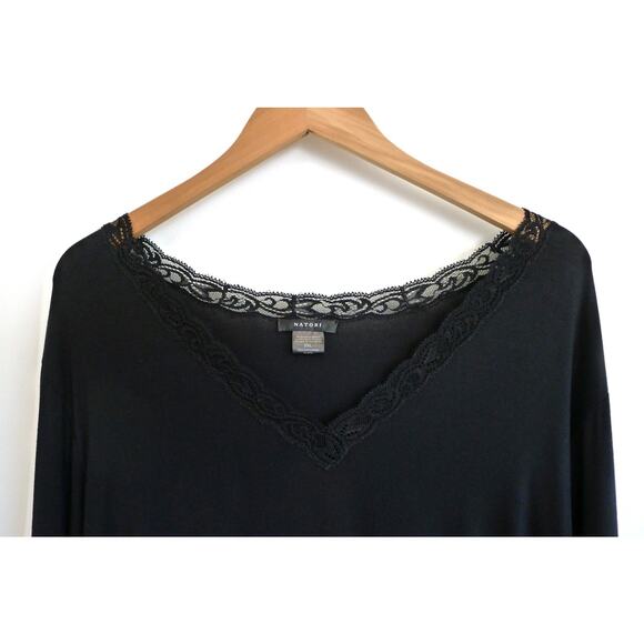 NATORI Feather Essentials Long Sleeve Lace V-Neck PJ Sleep Shirt Top XXL $70 - Picture 3 of 6